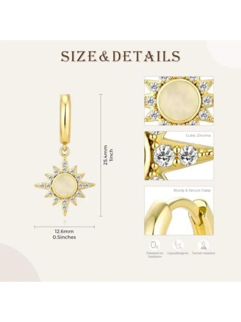 Stylish 14K Gold Drop Earrings for Women - Elegant Sun Design, Perfect Gift!